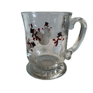 Snowman clear coffee hot chocolate glass footed mug